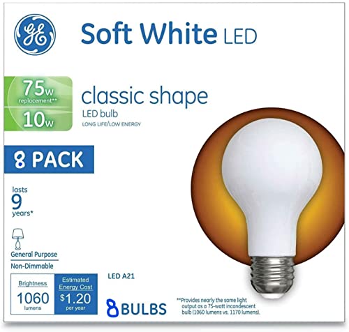 (8 Pack) GE 31180 Classic LED Soft White 75 watt Equivalent A21 Home Lighting LED Bulb
