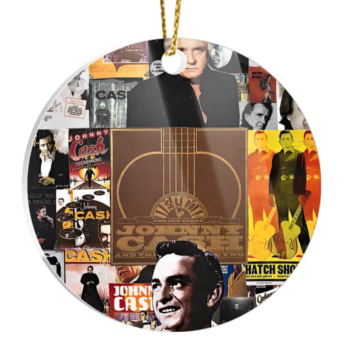 Christmas Tree Ornament Johnny Decor Cash Circle Collage Acrylic Home X-mas for Holidays, Party Decoration, Tree Ornaments, and Events, White
