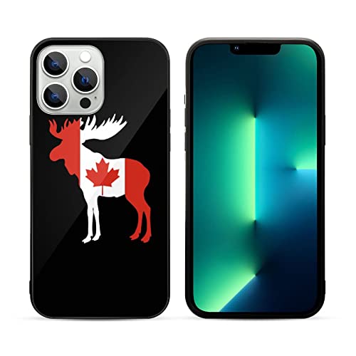Canada Flag Moose Tempered Glass Back Case Compatible for iPhone 13/13Pro/13Pro Max/13 Mini Shockproof Phone Cover