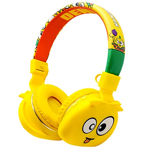 Kids Wireless Headphones, Adjustable Headband, Stereo Sound, 3.5mm Jack, Kids Bluetooth Headphones, Volume Control, Foldable, Build-in Microphone, Over-Ear Headphones for Kids for School Home, Yellow