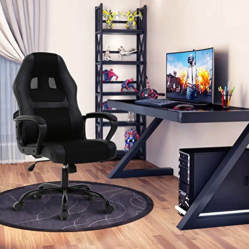 Upgrade Computer Video Game Chairs, High Back Ergonomic Leather Racer Task Chair with Lumbar Support & Headrest, PC Swivel Executive Rolling Office Desk Chair for Home Office Gaming Room