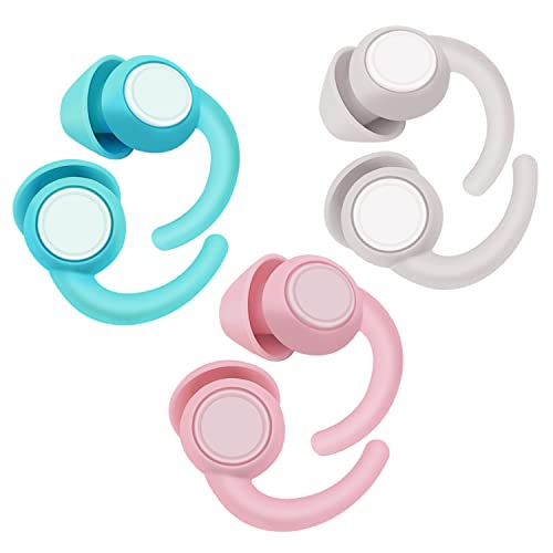 HESND 3 Pairs,Ear Plugs for Sleeping Noise Reduction Sound,Soft and Comfortable Reusable Silicone Earplugs Reusable Blocking Study Snoring Concert Construction Shooting Travel Swimming Pink+blue+grey