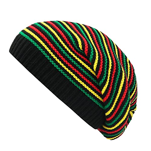 Unisex Jamaica Reggae Rainbow Stripes Oversized Slouch Winter Rasta Slinky Beanie