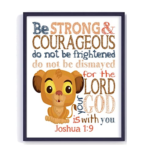 Simba Lion King Christian Bible Verses Quotes Nursery Kids Room Unframed Print – Be Strong and Courageous for the Lord is With You – Joshua 1:9