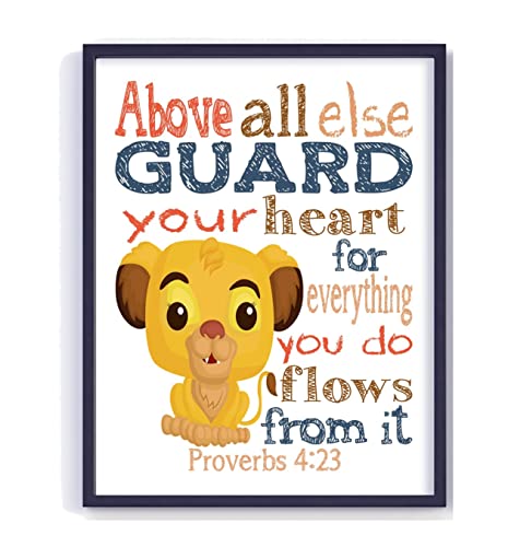 Nala Lion King Christian Bible Verses Quotes Nursery Kids Room Unframed Print – Above all else Guard your Heart – Proverbs 4:23