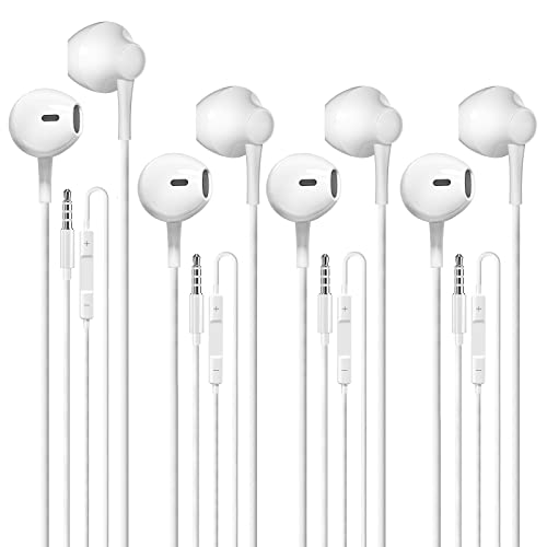 Wired Earbuds 4 Pack, Earbuds Earphones with Microphone, Earbuds Wired Stereo in-Ear Headphones Bass Earbuds, Compatible with iPhone and Android Smartphones, iPad MP3, Fits All 3.5mm Interface Devices