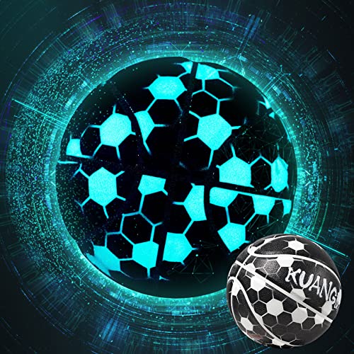 Kuangmi Luminous Basketball, Glow in The Dark Composite Leather Ball, Battery-Free Fluorescent Bright Light Basketball, Official Size 7