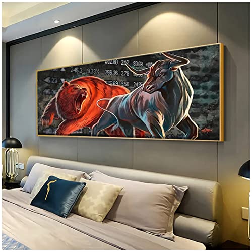 DIYIHUA Large Size Stunning Bull Bear Canvas Painting Wall Art Quote Motivational Poster and Print Animal Picture for Living Room Home Decor
