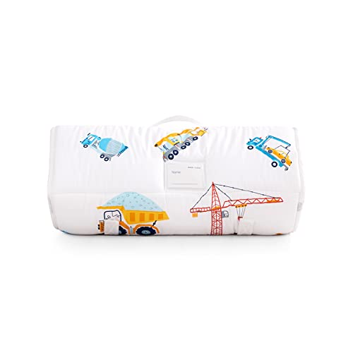 Wake In Cloud – Nap Mat with Removable Pillow for Kids Toddler Boys Girls Daycare Preschool Kindergarten Sleeping Bag, Cars Cranes Excavators Trucks Printed on White, 100% Cotton with Microfiber Fill | The Storepaperoomates Retail Market - Fast Affordable Shopping