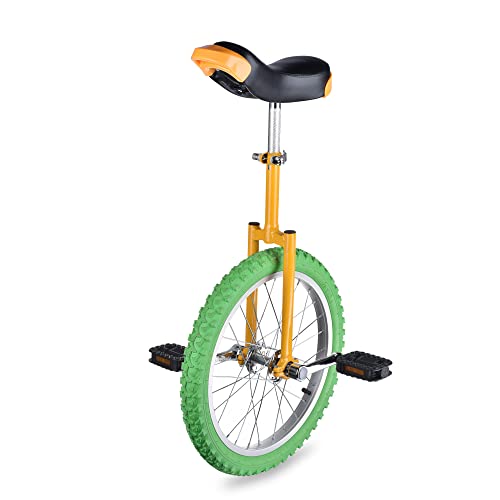 AW 18 in Wheel Outdoor Unicycle Adjustable Seat Exercise Bicycle for Adults Kids Outdoor Sports Fitness Exercise Yellow Green
