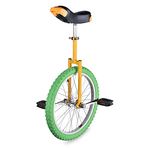 AW 20 in Wheel Outdoor Unicycle Adjustable Seat Exercise Bicycle for Adults Kids Outdoor Sports Fitness Exercise Yellow Green