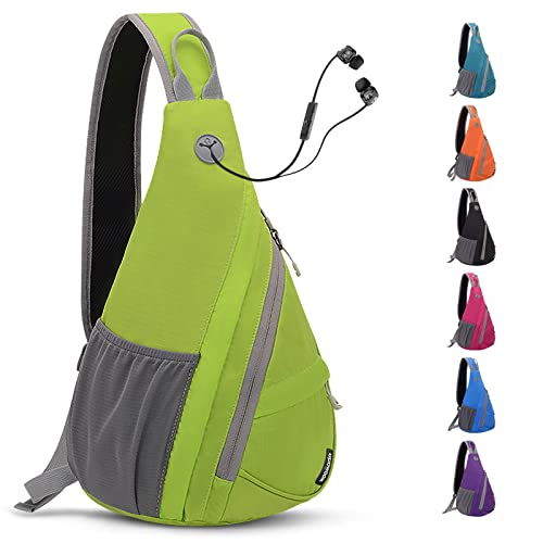 WOOMADA Small Sling Bag for Men Crossbody Sling Shoulder Travel Hiking Backpack Chest Bag for Women with Hidden Earphone Hole (Green)
