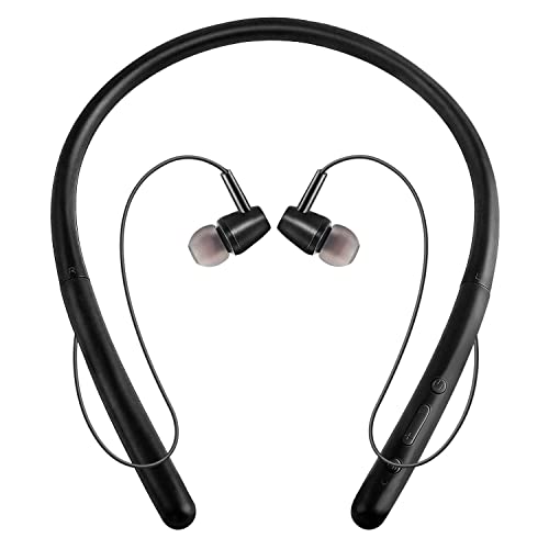 yi-shaney Bluetooth 5.0 Wireless Neckband Headphones with 20 H Playtime, Built-in Mic Lightweight Magnetic Earbuds, Crystal-Clear Voice and Noise Cancelling Headset Sweatproof (Black)