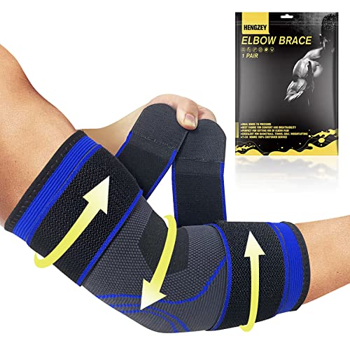 HENGZEY (1 Pair) Dual-Binds Tennis Elbow Brace for Tendonitis Men Women,Elbow Compression Sleeves for Arms,Golfers Elbow Strap,Elbow Sleeve Weightlifting (Large)