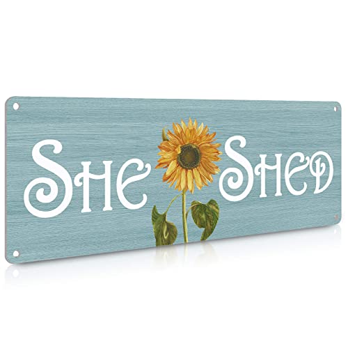 ALREAR She Shed Decor, Farmhouse Sunflowers Wall Sign for Home Kitchen, Garden, Women Cave, Gift for Girlfriend, Ladies, Tin Metal Signs 16×6