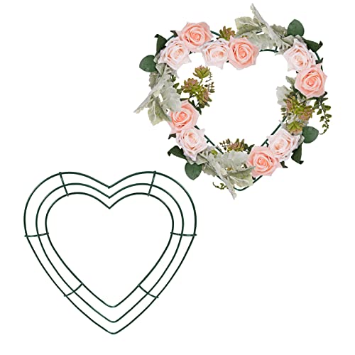 LAHONI 2 Pieces 8 Inch Wreath Frame, Heart Shaped Wire Wreaths Form Green Floral Wreath Making Rings for DIY Crafts, Front Door, Valentine’s Day, Wedding, Home, Garden, Party Decor