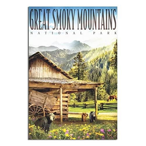 Great Smoky Mountains Jungle Bears Vintage National Park Travel Posters Canvas Wall Art Poster Modern Decor Office Painting Family Bedroom Decorative Posters Gift Picture Wall Posters 8x12inchs(20x30c