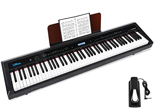 ZHRUNS Beginner Digital Piano,88 Key Weighted Keyboard,Full Size Portable Electric Piano with Sustain Pedal,Power Supply,USB/MIDI/Headphone/Mic/Audio Output Feature