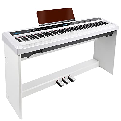 ZHRUNS Digital Piano, 88 Key Full Size Weighted Keyboard, Piano keyboard with Furniture Stand, 3-Pedal, Power Adapter, Audio In/Output, USB/MIDI for Beginner/Professional