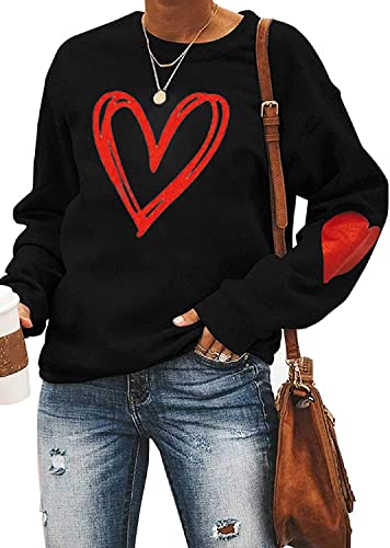 Ykomow Valentines Day Shirts Women Plaid Love Heart Valentines Day Sweatshirts Raglan Tops (M, Black)