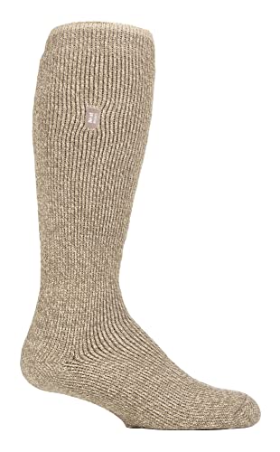 HEAT HOLDERS – Mens Thick Outdoor Long Leg Winter Heavy Weight Merino Wool Thermal Socks (7-12, Oatmeal)