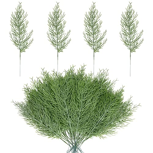 Alpurple 25 PCS Artificial Pine Branches-13.7 Inches Fake Greenery Plants Pine Sprigs-Faux Pine Leaves Picks for DIY Garland Crafts Christmas Embellishing and Home Garden Decoration (25PCS)