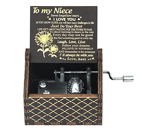 OZTEMETY Music Box Gift, Modern Sweet Heart Wooden Music Boxes, Gifts from Aunt to Niece, You are My Sunshine Hand Crank Musical Boxes for Christmas Birthday