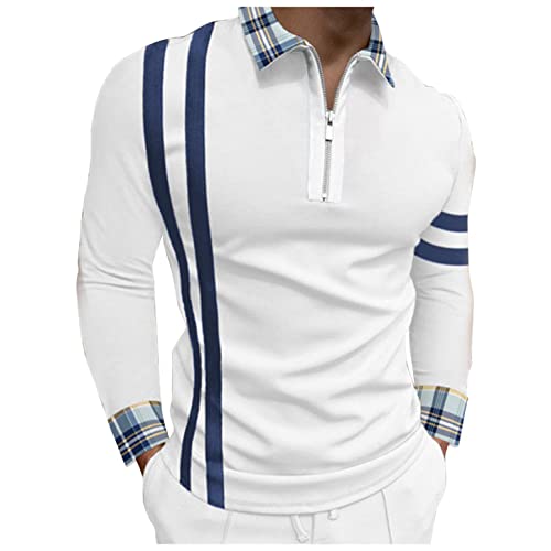 Men’s Pique Polo Shirts Slim Fit Quarter Zip Long Sleeve Turn Down Collar Striped Fishing Golf Shirts Tops