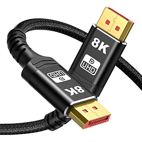 Capshi VESA Certified 1.4 8K DisplayPort Cable 10FT, DP Cable 10FT (8K@60Hz, 4K@144Hz, 2K@240Hz) HBR3 Support 32.4Gbps, HDCP 2.2, HDR10 FreeSync G-Sync for Gaming Monitor 3090 Graphics PC