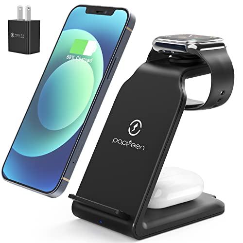 Wireless Charging Station for iPhone Multiple Devices Apple – 3 in 1 Wireless Charger Dock for iPhone iWatch Series 7 6 SE 5 4 3 2 & Airpods iPhone 14 14Pro 13 13Pro 12 12Pro 11 Pro X Max XS XR 8