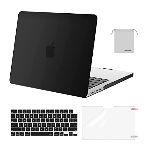 MOSISO Compatible with MacBook Pro 14 inch Case 2023 2022 2021 Release M2 A2779 A2442 M1 Pro/Max Chip with Touch ID, Plastic Hard Shell Case&Keyboard Cover&Screen Protector&Storage Bag, Black