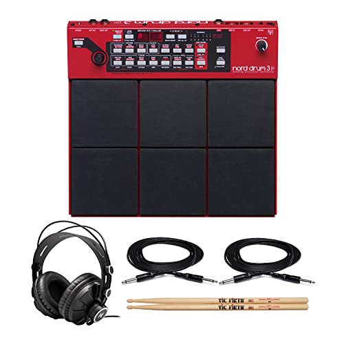 Nord Drum 3P Modeling 6-Channel Percussion Synthesizer Bundle with Knox Gear Closed Back Headphones, Vic Firth 5A Drumsticks, and TS Cables (5 Items)