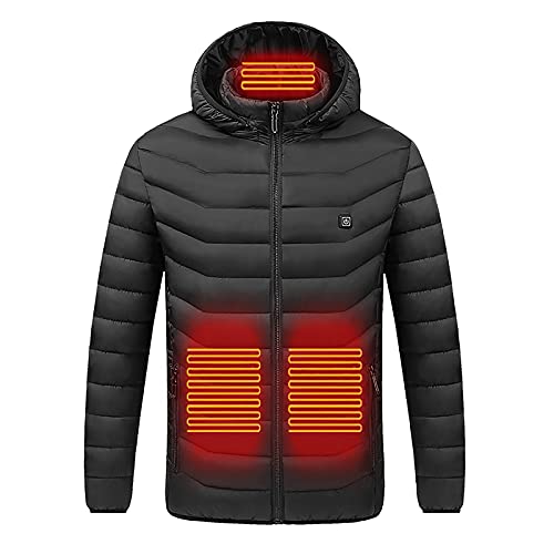 Vetitkima Heated Jacket, 9 Zone Heating Outdoor Warm Clothing Heated for Riding Skiing Fishing Charging Via Heated Coat Black