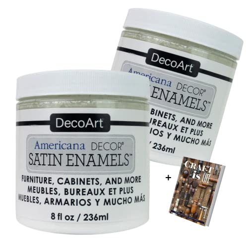 DecoArt Americana Decor- 2 Pack 8 oz Pure White Satin Enamels Paint, Acrylic Paint for Home Decor Kitchen Wall Art- Furniture Supplies, Art Supplies Touch Up with E-book Fl (Pack of 2)