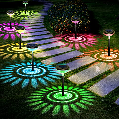 Bright Solar Pathway Lights 6 Pack,Color Changing+Warm White LED Solar Lights Outdoor,IP67 Waterproof Solar Path Lights,Solar Powered Garden Lights for Walkway Yard Backyard Lawn Landscape Decorative