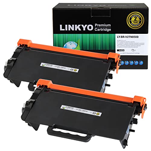 LINKYO Compatible Toner Cartridge Replacement for Brother TN850 TN-850 TN820 (2-Pack, High Yield Black, Design V2)