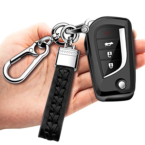 for Toyota Key Fob Cover with Keychain Soft TPU 360 Degree Protection Key Case Compatible with Fortuner tundra Camry RAV4 Highlander Corolla Smart Key (Black)