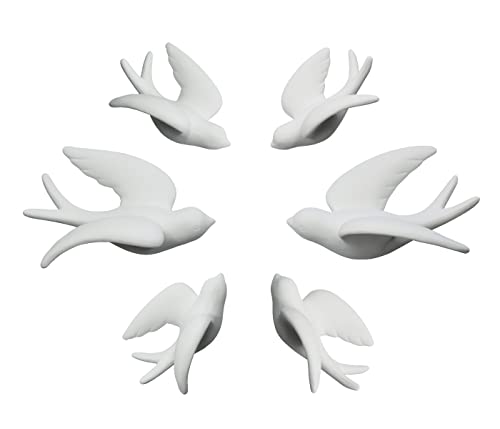 MORMEII 6PC White Ceramic Birds Figurines Wall Art for Home Garden Wall Decoration