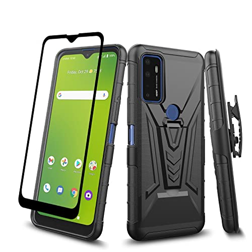 Galaxy Wireless Case for AT&T Radiant Max 5G / Cricket Dream 5G / Cricket Innovate 5G Case with Tempered Glass Screen Protector Hybrid Cover with Kickstand Phone Belt Clip Holster – Black