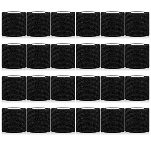24 Pack Self Adherent Cohesive Wrap Bandages 2 Inches X 5 Yards, First Aid Tape, Elastic Self Adhesive Tape, Athletic, All Sports wrap Tape, Breathable Wound Tape, Bandage Wrap for Wrist, Ankle, Black