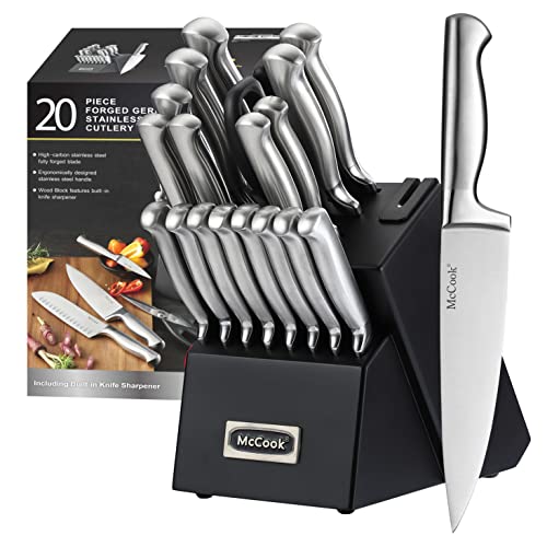 McCook® MC69B Knife Sets,20 Pieces German Stainless Steel Kitchen Knives Block Set with Built-in Sharpener