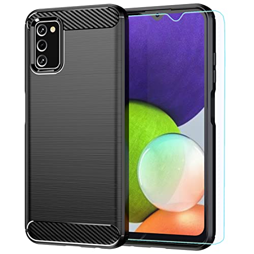 M MAIKEZI for Samsung A03S case, Galaxy A03S case with HD Screen Protector, Fashion Shock-Absorption Flexible TPU Bumper Soft Rubber Protective Case Cove for Samsung Galaxy A03S (Black Brushed TPU)