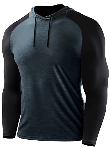 CADMUS Workout Long Sleeve Shirts for Men Running Muscle Gym Hoodies, 1 Pack, 102, Dark Green, Small