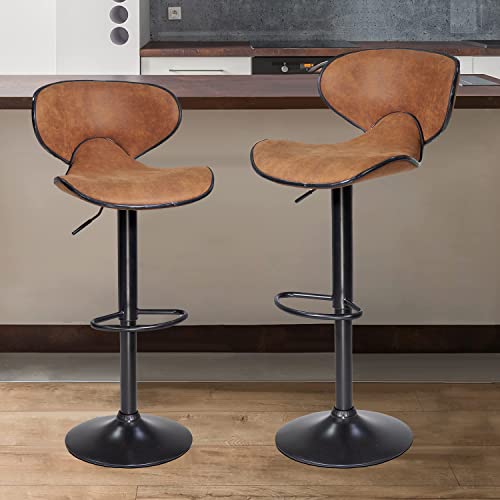 Bar Stools Set of 2 Adjustable Swivel Barstool,Modern PU Leather Upholstered Dining Chairs Counter Height Bar Chairs with Chrome Base for Kitchen, Dining Room
