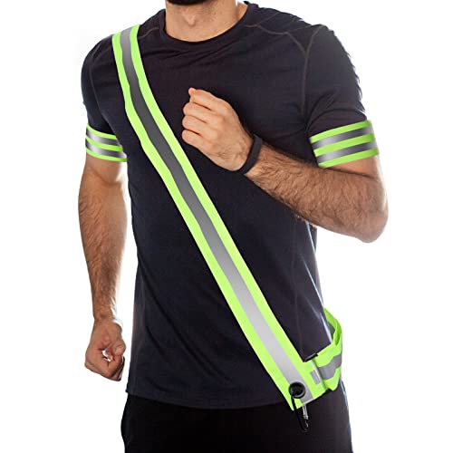 MOSROAD Safety Reflective Sash – Reflective Belt Adjustable – The Best Reflective Gear for Walking at Night – Comes with 2 Reflective Bands for Arm (Green)