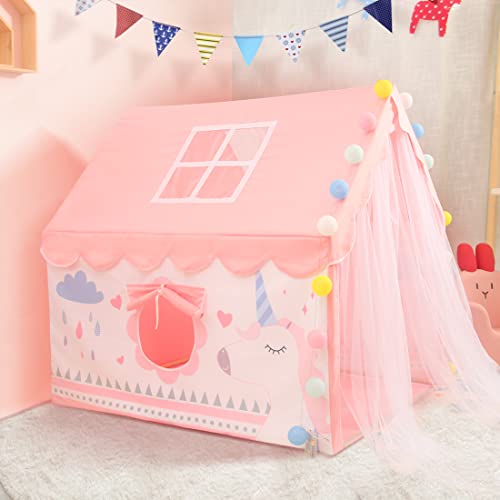 Pink Princess Kids Play Tent for Girls, Large Fairy Playhouse with Star Lights Fairy Play House Indoor and Outdoor Toddler Tent, Easy Setup Gift for Children 50.4″ x 47.3″