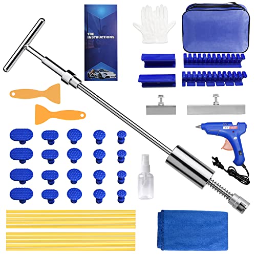 QIUJIN 45pcs Paintless Dent Puller Kit, Car Body Dent Repair Tool with Slide Hammer T Bar Dent Puller and Glue Gun for Automobile Body Hail Dent Removal Remover Tools Kit