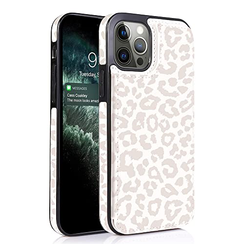 uCOLOR Flip Leather Wallet Case Card Holder for iPhone 12 Pro Max 6.7″ for Women and Girls with Card Holder Kickstand- Beige Leopard Design Compatible with iPhone 12 Pro Max 6.7 inch