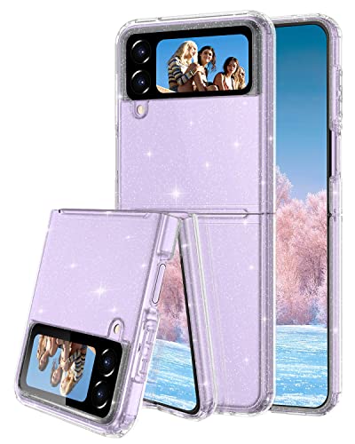 Lamcase for Galaxy Z Flip 3 5G Case, Crystal Clear Bling Sparkly Glitter Shiny Soft Flexible TPU Slim Fit Drop Protection Rugged Shockproof Cover for Samsung Galaxy Z Flip3 5G, Clear Glitter