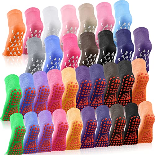 34 Pairs Non Slip Socks Yoga Socks with Grippers Non Skid Hospital Socks Grip Socks for Men Women Pilates Barre